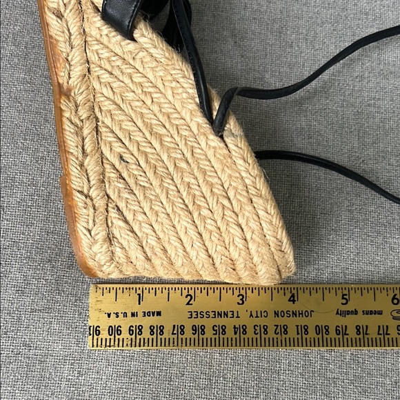 Andre Assous Sexy Black Strappy Wedge Leather Lace-up Espadrille Sandals - Picture 13 of 14
